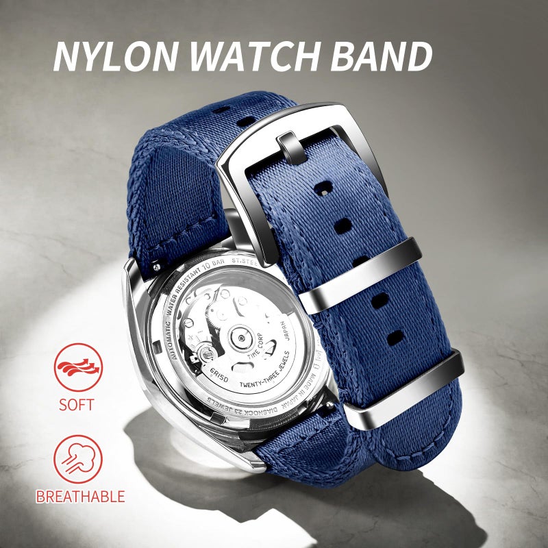 ULLCHRO Nylon Watch Strap Replacement Canvas Watch Band Military Army Men Women - 18mm, 20mm, 22mm, 24mm Watch Bracelet with Stainless Steel Silver Buckle (22mm, Navy Blue) - Image 2
